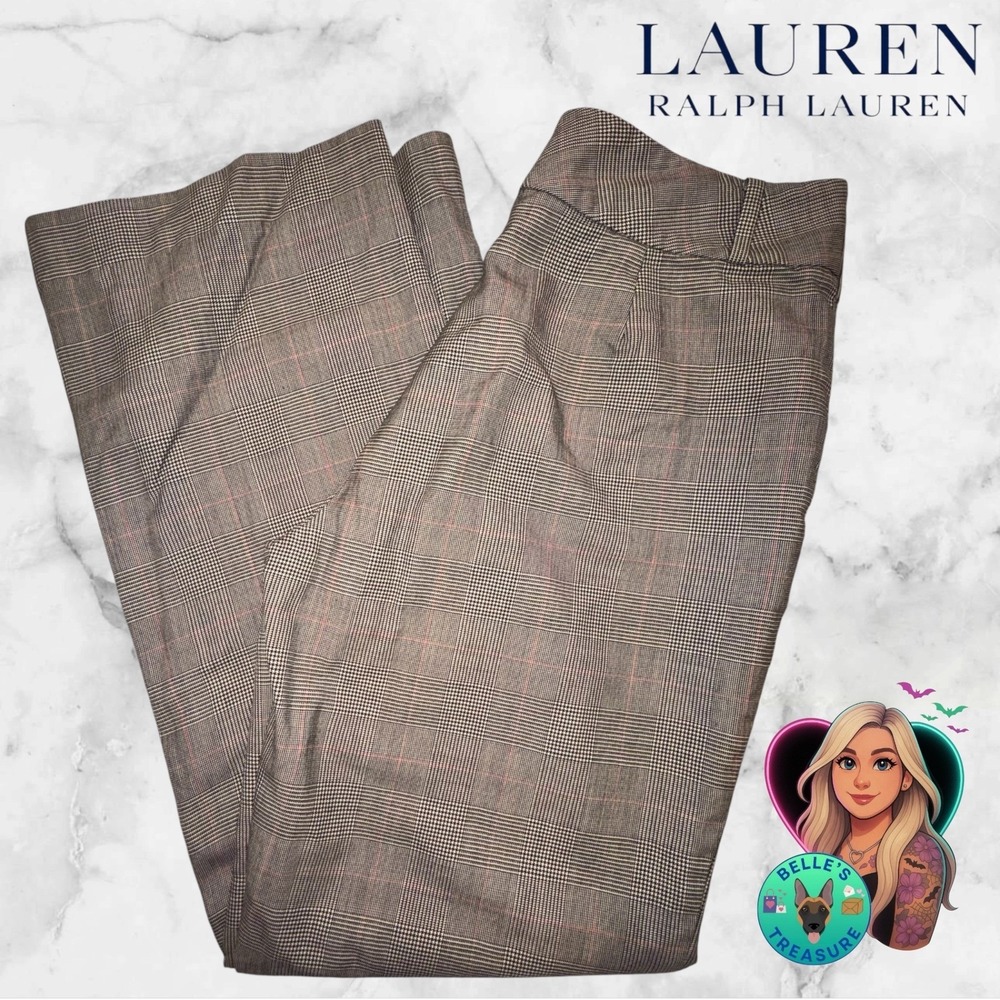 Ralph Lauren LRL Women's 4 Houndstooth Wide Leg Pants‎ Brown Red Wool Equestrian - Picture 12 of 13
